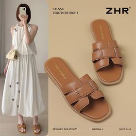 ZHR拖鞋女鞋2025新款夏季外穿平底一字拖女法式时尚罗马沙滩凉鞋
