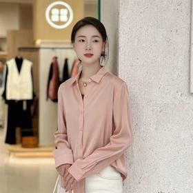 【à perles】30mm重绉真丝 干枯玫瑰色尖领长袖衬衣