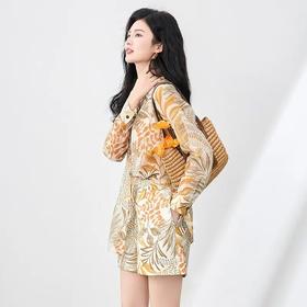 「高货wl」全新升级【铂金会员321/天猫429/差价108】(99721)洛诗琳夏季新款慵懒度假风翻领印花衬衫休闲高腰短裤两件套99721