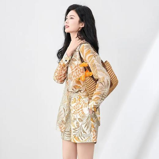 「高货wl」全新升级【铂金会员321/天猫429/差价108】(99721)洛诗琳夏季新款慵懒度假风翻领印花衬衫休闲高腰短裤两件套99721 商品图0