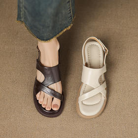 雀说 真皮凉鞋女夏外穿皮粗跟软底鞋 1075