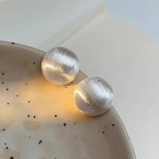 丁摩 纯银磨砂拉丝简约圆形哑光气质高级感耳钉欧美时尚耳饰潮5ZF-0005 商品图1