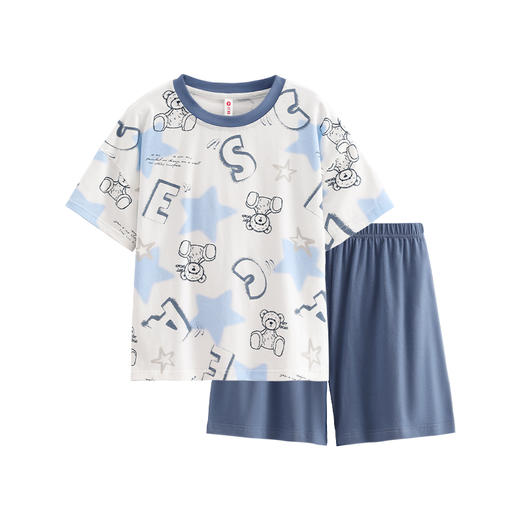 芬腾儿童睡衣男童夏季薄款纯棉短袖中大童男孩可爱卡通家居服套装 商品图4
