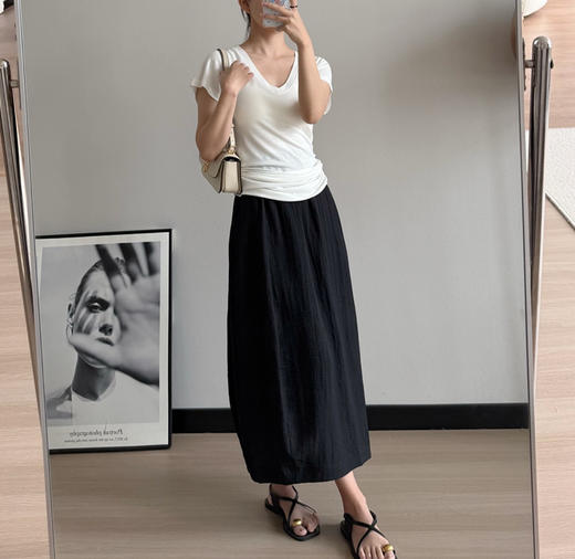 自留款亚麻花苞半身裙051202 商品图0