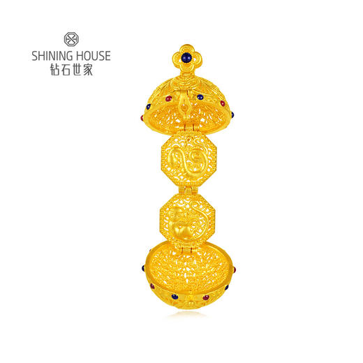 【纳吉藏福系列】钻石世家 古法黄金花丝和合生肖珐琅吊坠 足金黄金吊坠 生肖蛇猴【黄金产品不支持无理由退换货】预计3-5天发货 商品图0