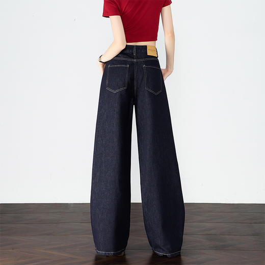 【限时秒杀】设计感车缝线复古深蓝牛仔裤女直筒裤V0050784 商品图4