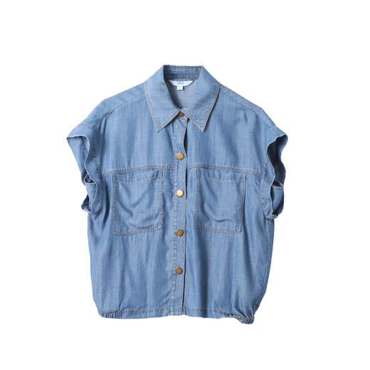VIMAGE纬漫纪复古港风牛仔蓝短袖衬衫宽松上衣2025夏季新款V2313923 商品图5