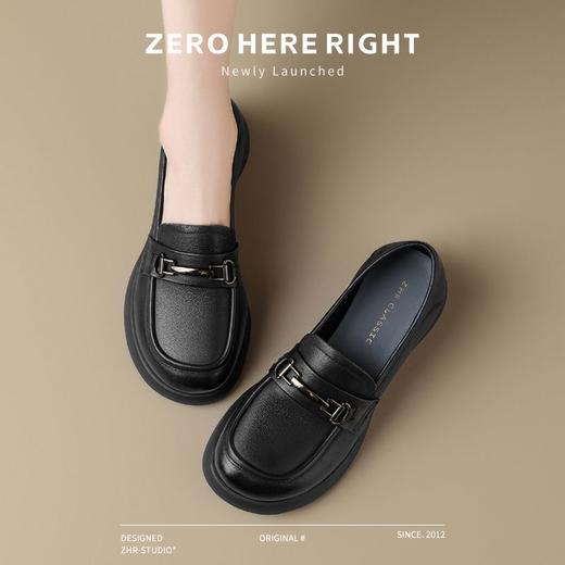 ZHR则则头层牛皮复古优雅乐福鞋女鞋2024新款金属衔扣百搭小皮鞋 商品图6