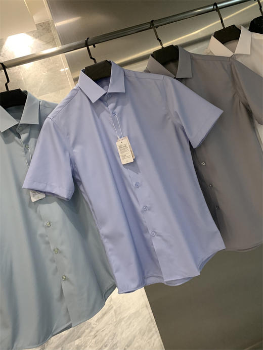 高端商务！2025桑蚕丝莫代尔混纺 丝光斜纹肌理夏净色休闲短袖衬衫男款！ 商品图9