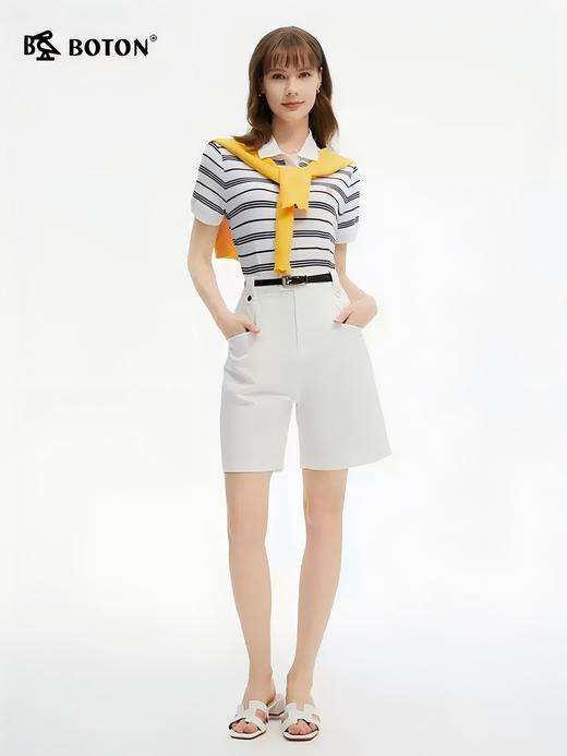 波顿夏季短袖黑白色条纹女士polo衫t恤高端美式休闲上衣LT328225 商品图3