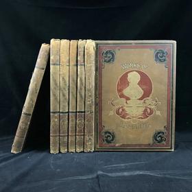 31.5*24cm！约19世纪后期 威廉·荷加斯画集（全2卷分6册） 150幅版画插图 漆布精装大16开