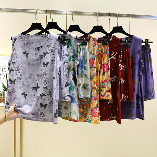 丁摩 绵绸短袖短裤套装女夏季宽松显瘦薄款家居睡衣两件套5ZF-2537 商品图1