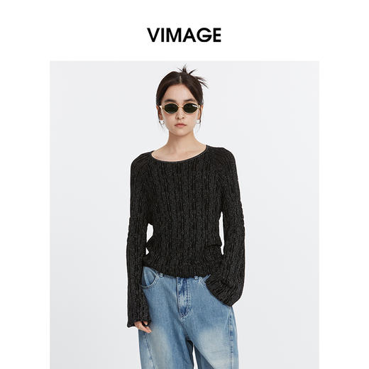 VIMAGE纬漫纪慵懒感时尚垂坠小众设计针织衫上衣春季新款V2301918 商品图3