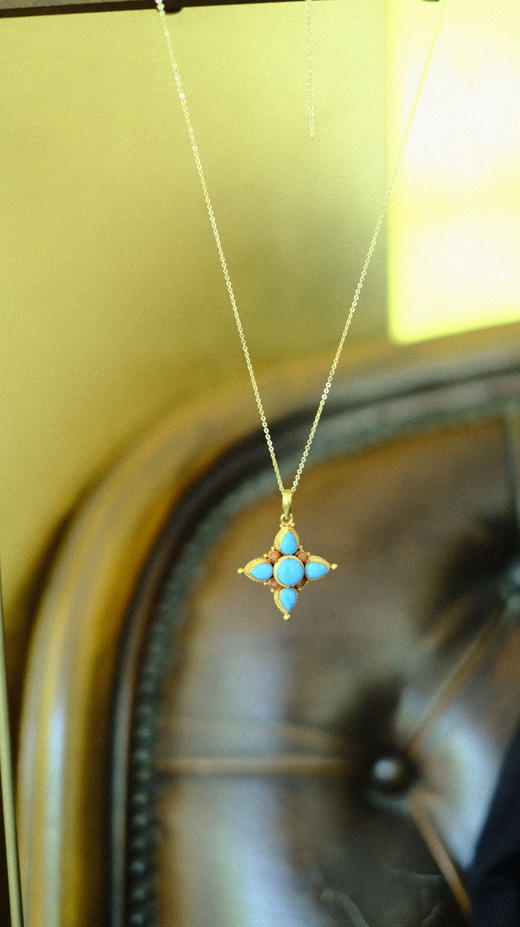 尼泊尔鎏金绿松石珊瑚吊坠—蓝色 商品图1