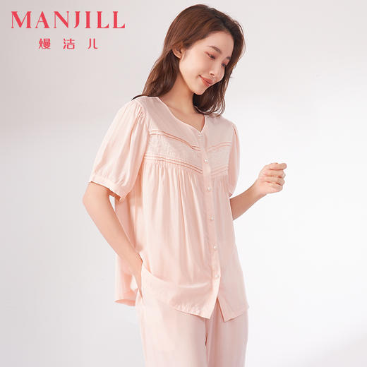 【商场同款】熳洁儿 女家居服夏季舒适人棉短袖开扣式长裤套装23203002 商品图4