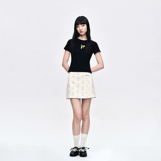 HERLIAN 2025夏季新品女士蝴蝶结刺绣短袖TEE 商品图0