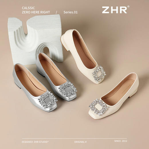 ZHR则则法式复古水钻方扣平底单鞋女2025新款百搭浅口一脚蹬女鞋 商品图6