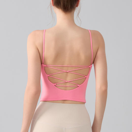跃牌【海听系列】夏季减震聚拢吊带一体式带胸垫细带交叉美背运动印花背心XC82 商品图3