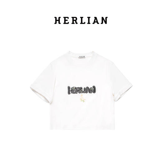 HERLIAN 2025夏季新品女士字母logo拼接袖长TEE 商品图4