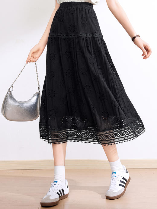 【百图lulu定制】【日光蕾丝裙】夏季  纯棉高腰  精致镂空刺绣  A字中长款  半身裙 商品图7