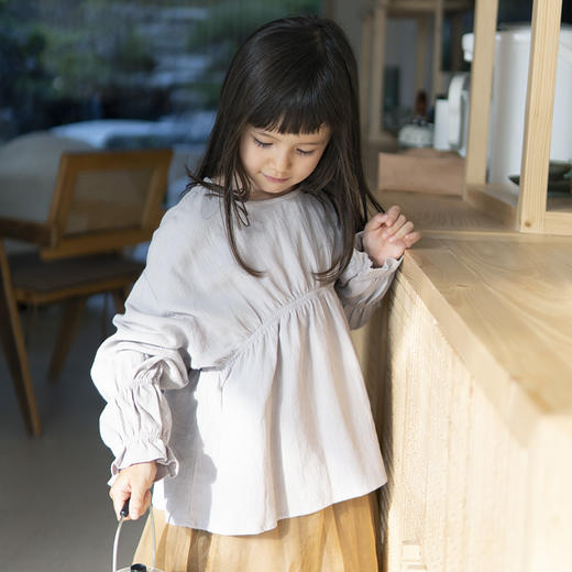 三茉童装/M193/女童衬衫2022新款春秋长袖棉麻灰紫色上衣外套 商品图0