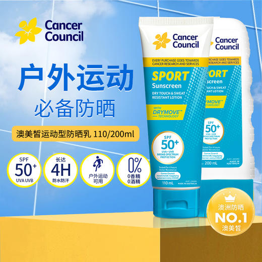 澳洲CancerCouncil澳美皙运动型晒霜SPF50+110ml 200m 商品图0