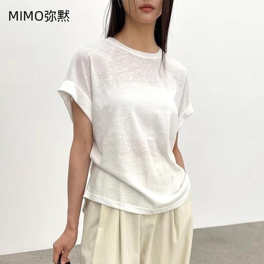 MIMO弥黙！麻感棉 T 恤，进口纤维麻感棉 T ，卷边设计慵懒随性 穿出松弛高级感，圆领显瘦一绝，机洗狂甩不变形 ，百搭不挑人 商品图9