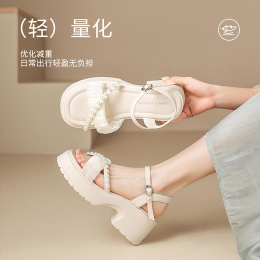 ZHR法式凉鞋女2025夏季新款增高6.5cm清凉防滑轻便珍珠高跟沙滩鞋 商品图1