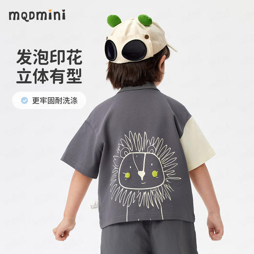 【5A抑菌+弹力莱卡】【90-140】【MQDmini】男童夏季短袖polo衫中小童撞色印花落肩袖上衣 商品图2