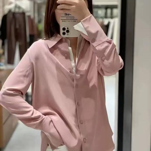 【à perles】30mm重绉真丝 干枯玫瑰色尖领长袖衬衣 商品图5