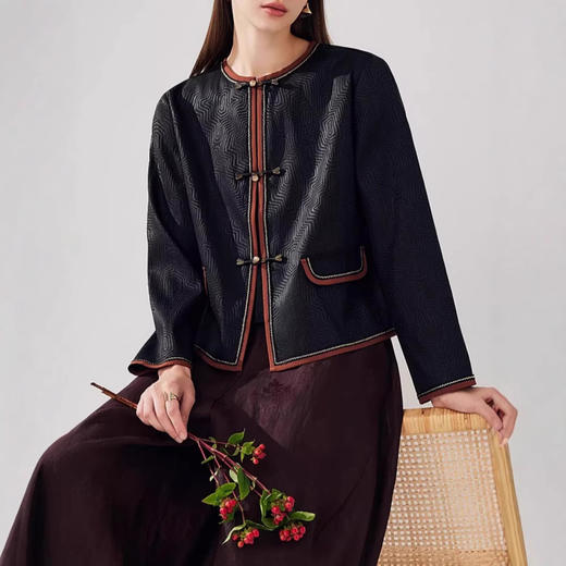 丁摩 真丝香云纱祥云提花缎外套女XZ18699 商品图1