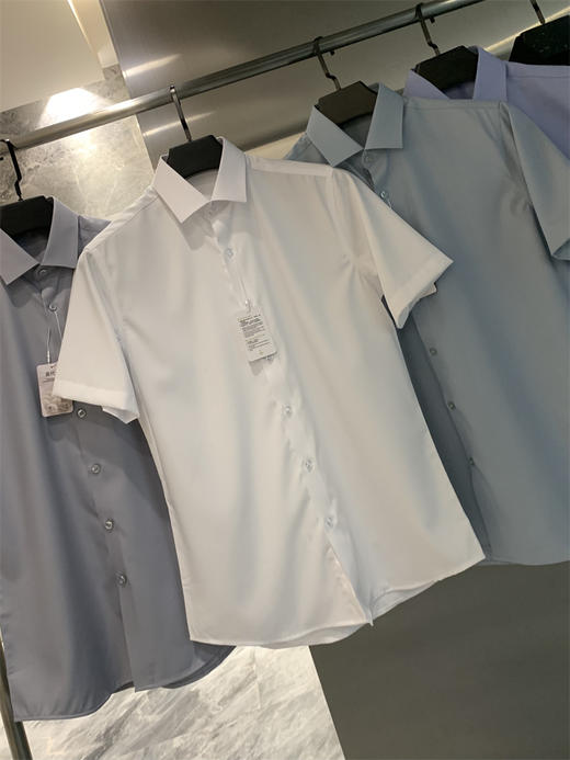 高端商务！2025桑蚕丝莫代尔混纺 丝光斜纹肌理夏净色休闲短袖衬衫男款！ 商品图7