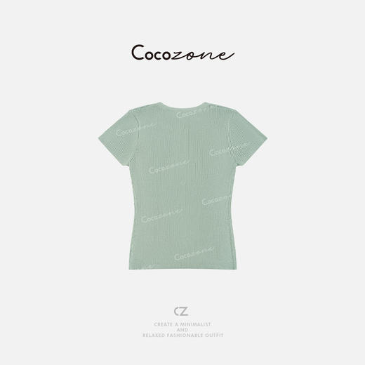 COCO ZONE 刘一一 25设计感坑条修身圆领短袖针织衫CD2A0588 商品图1