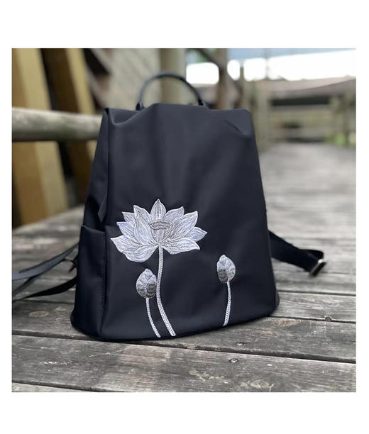 【预售3天】原创中国风刺绣双肩包女包绣花黑色休闲百搭背包YWA001 商品图4