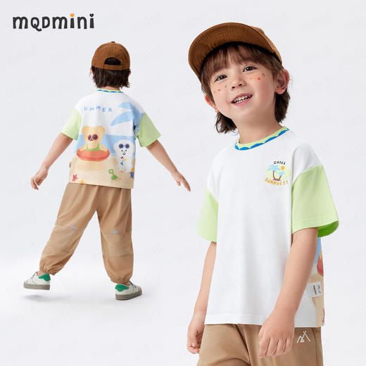 【90-140】【MQDmini】男女童夏季短袖t恤儿童圆领印花撞色上衣 商品图0