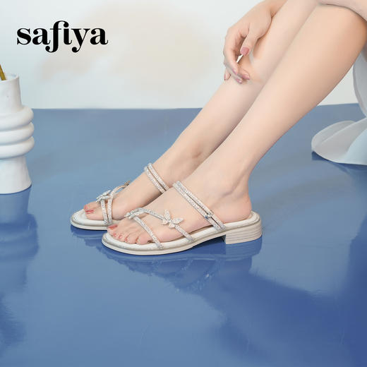 预售7天|Safiya/索菲娅2025仙女风闪钻蝴蝶一字带低跟两穿平底凉拖鞋 SFD2110410 商品图2