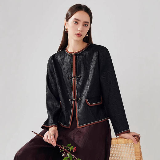 丁摩 真丝香云纱祥云提花缎外套女XZ18699 商品图4