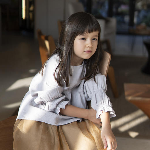 三茉童装/M193/女童衬衫2022新款春秋长袖棉麻灰紫色上衣外套 商品图1