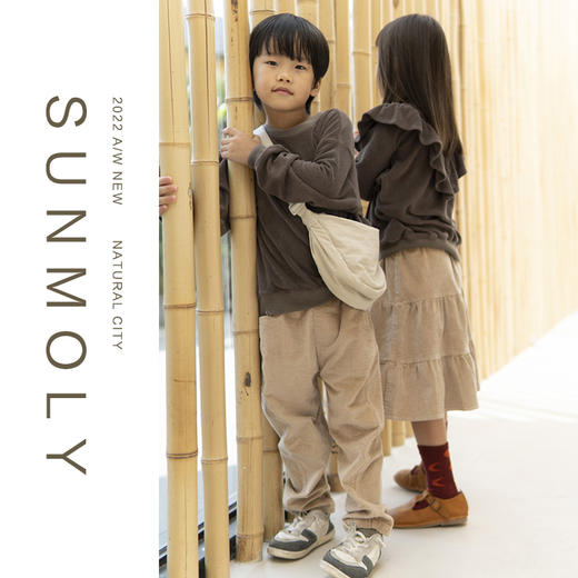 三茉童装/M201/2022新款卡其色条绒儿童裤子女童春秋款男童长裤 商品图2