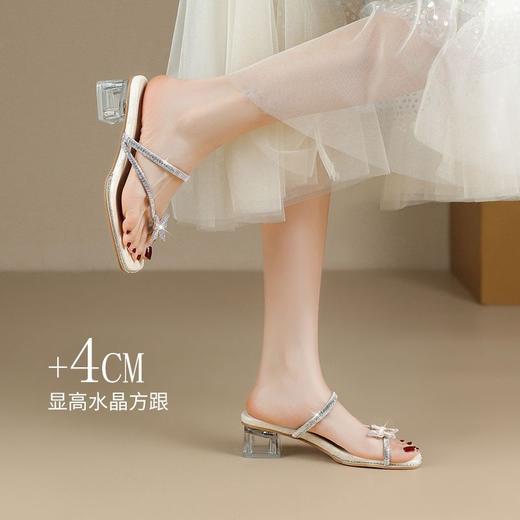 ZHR水钻拖鞋女2025新款夏季时尚夹趾拖鞋外穿洋气蝴蝶结粗跟女鞋 商品图5