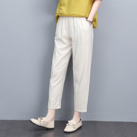 丁摩 夏装棉麻休闲时尚九分裤新款女装薄款松紧腰裤子5ZF-2207 商品图5