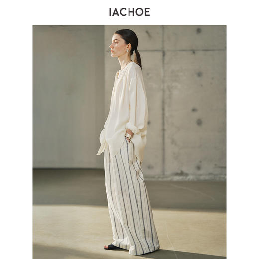 棉仓3621518001-IACHOE棉麻条纹休闲裤 商品图3