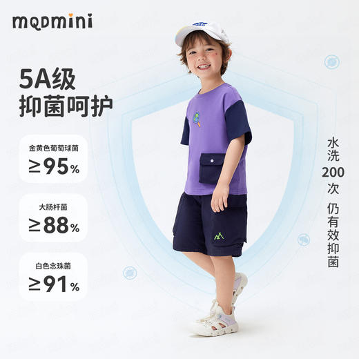 【5A抑菌+凉感不闷汗】【90-140】【MQDmini】男童夏季短袖t恤儿童圆领口袋撞色上衣 商品图5