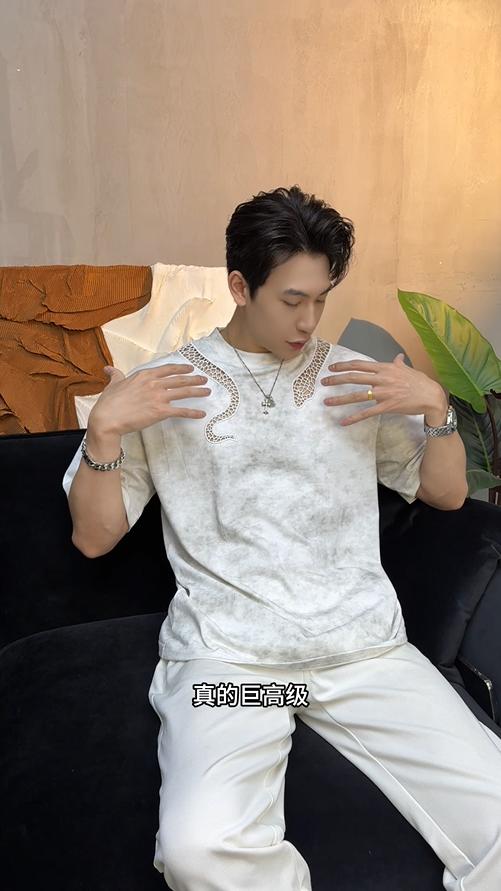 T3345夏季高级感新款美式潮牌镂空网格圆领短袖T恤嘻哈百搭宽松上衣 商品图0