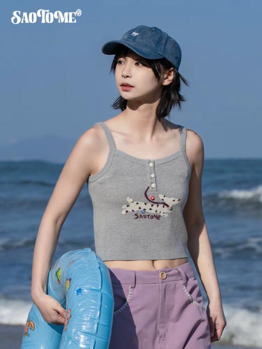 早乙女惠子saotome/STMBX252220/提花斑点腊肠小狗毛织吊带背心 商品图0