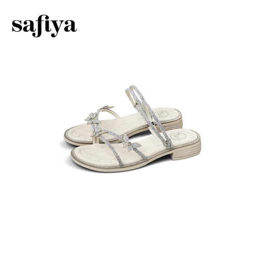 预售7天|Safiya/索菲娅2025仙女风闪钻蝴蝶一字带低跟两穿平底凉拖鞋 SFD2110410 商品图8