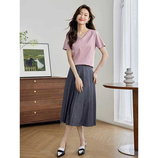 【专属特价】熙世界桑蚕丝短袖T恤女2025年夏季新款纯色百搭圆领天丝体恤上衣 商品图5