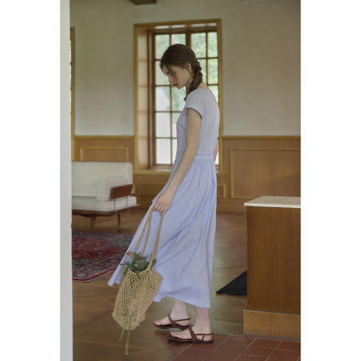 （小眠专属）SimpleRetro腰部系带简约短袖连衣裙女 商品图4