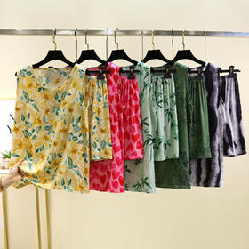 丁摩 绵绸短袖短裤套装女夏季宽松显瘦薄款家居睡衣两件套5ZF-2537