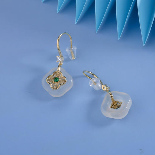 【宏艺珠宝】翠蕊金瓣玉花·银s925玉髓耳饰 商品图3
